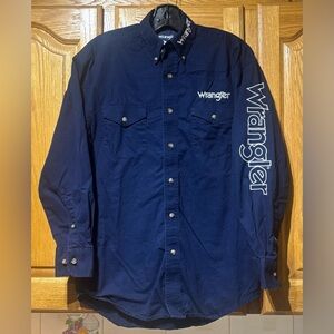 Vintage Y2K Wrangler Spell Out Cowboy Western Shirt Men's Small EUC Navy Blue